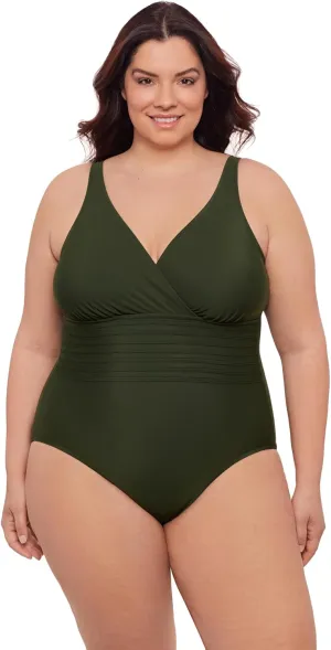 Aqua Green Women's Surplice Trim Overlay One Piece