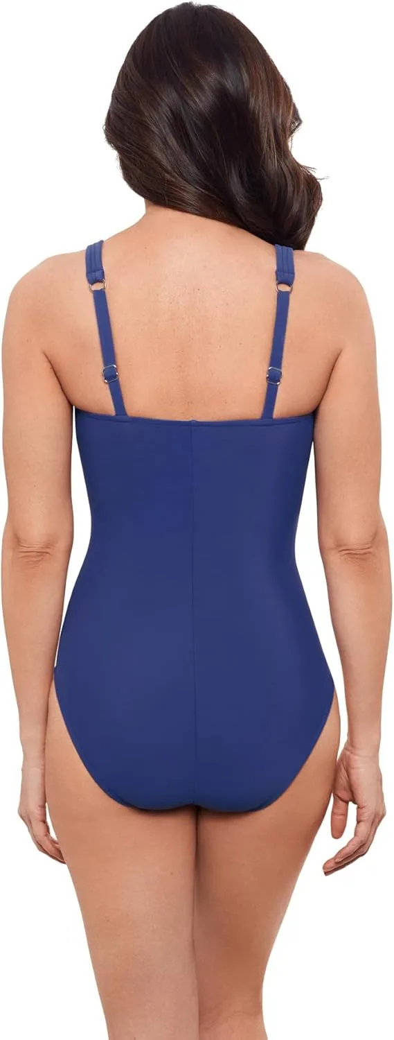 Aqua Green Women's Surplice Trim Overlay One Piece
