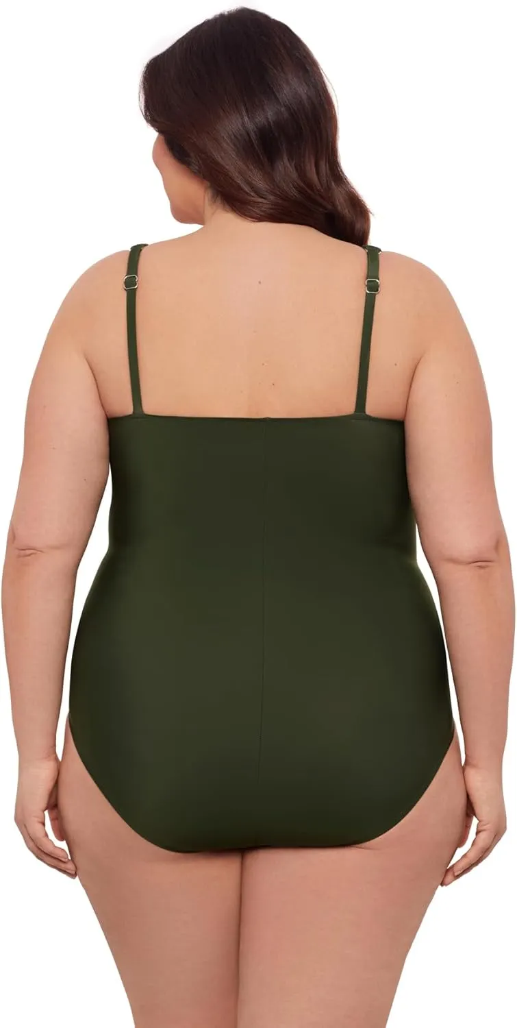 Aqua Green Women's Surplice Trim Overlay One Piece