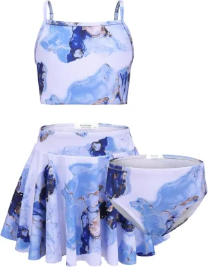 Arshiner Girls 3 Piece Swimsuit for Teen Girl Tankini Swimsuits Bathing Suit Beach Floral Bikini Swimwear with Skirt