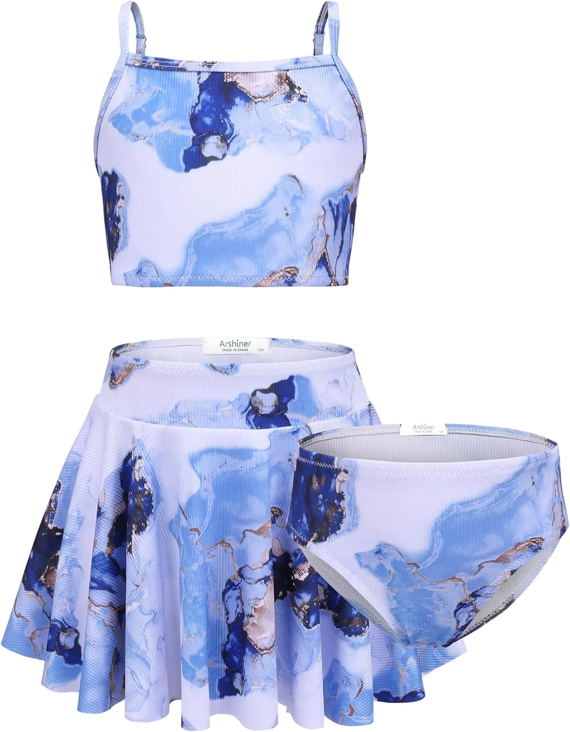 Arshiner Girls 3 Piece Swimsuit for Teen Girl Tankini Swimsuits Bathing Suit Beach Floral Bikini Swimwear with Skirt