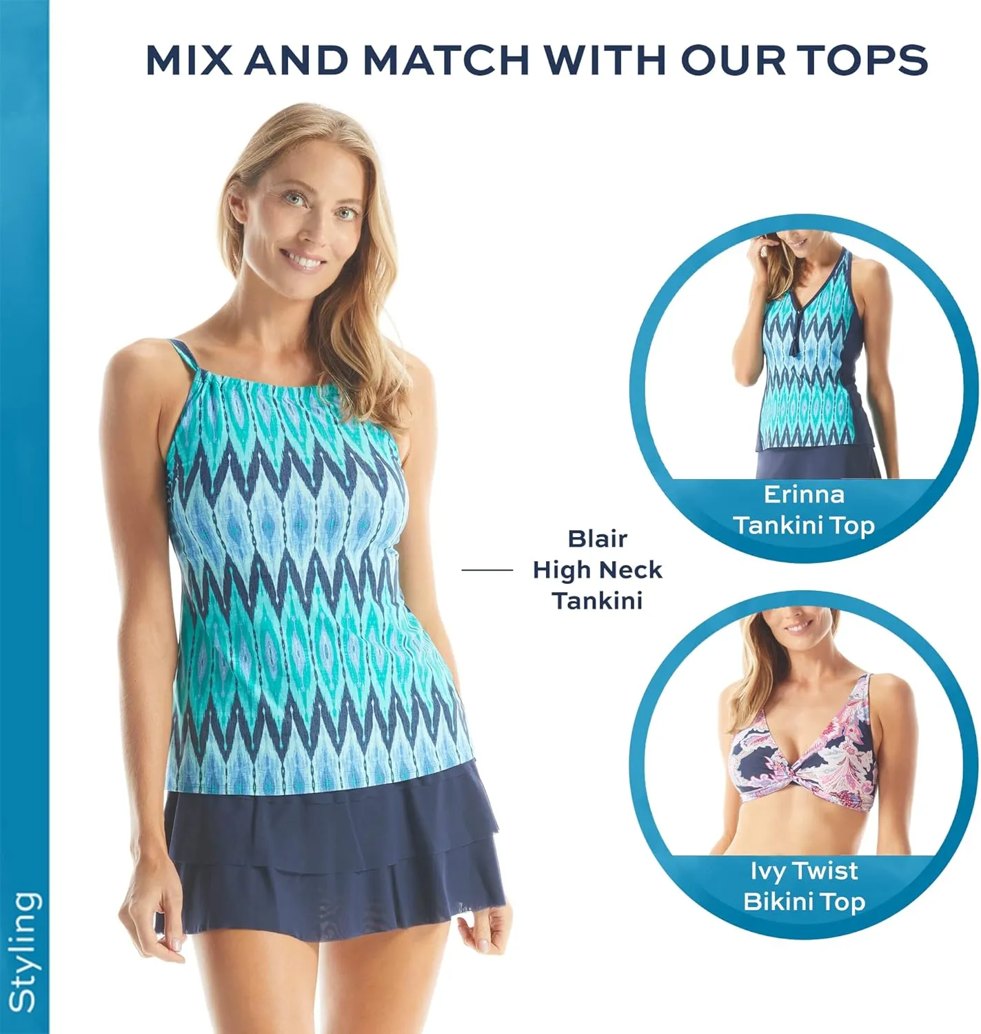 Athletic Swim Skort  Ruffled Bikini Bottom Swimsuit Skirt, Mesh Tiers, Cadence