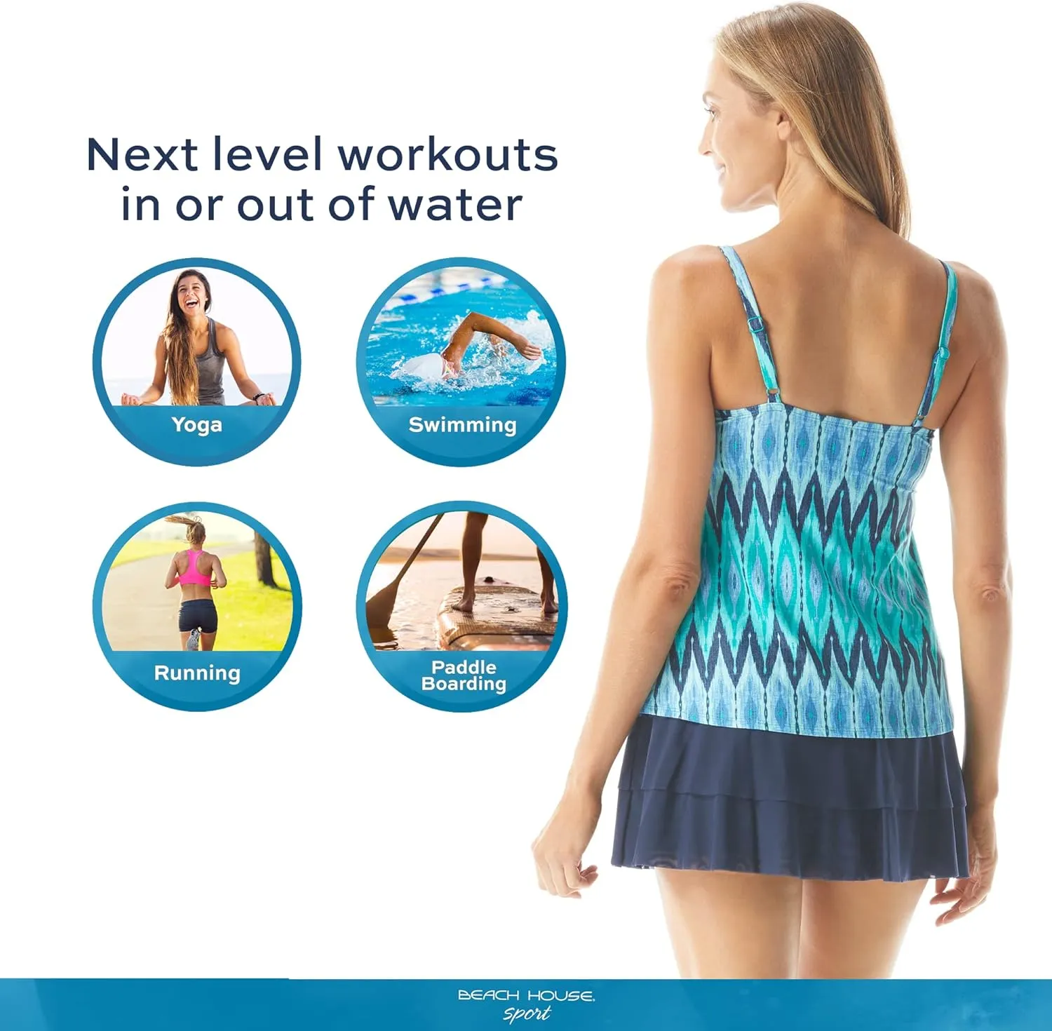 Athletic Swim Skort  Ruffled Bikini Bottom Swimsuit Skirt, Mesh Tiers, Cadence