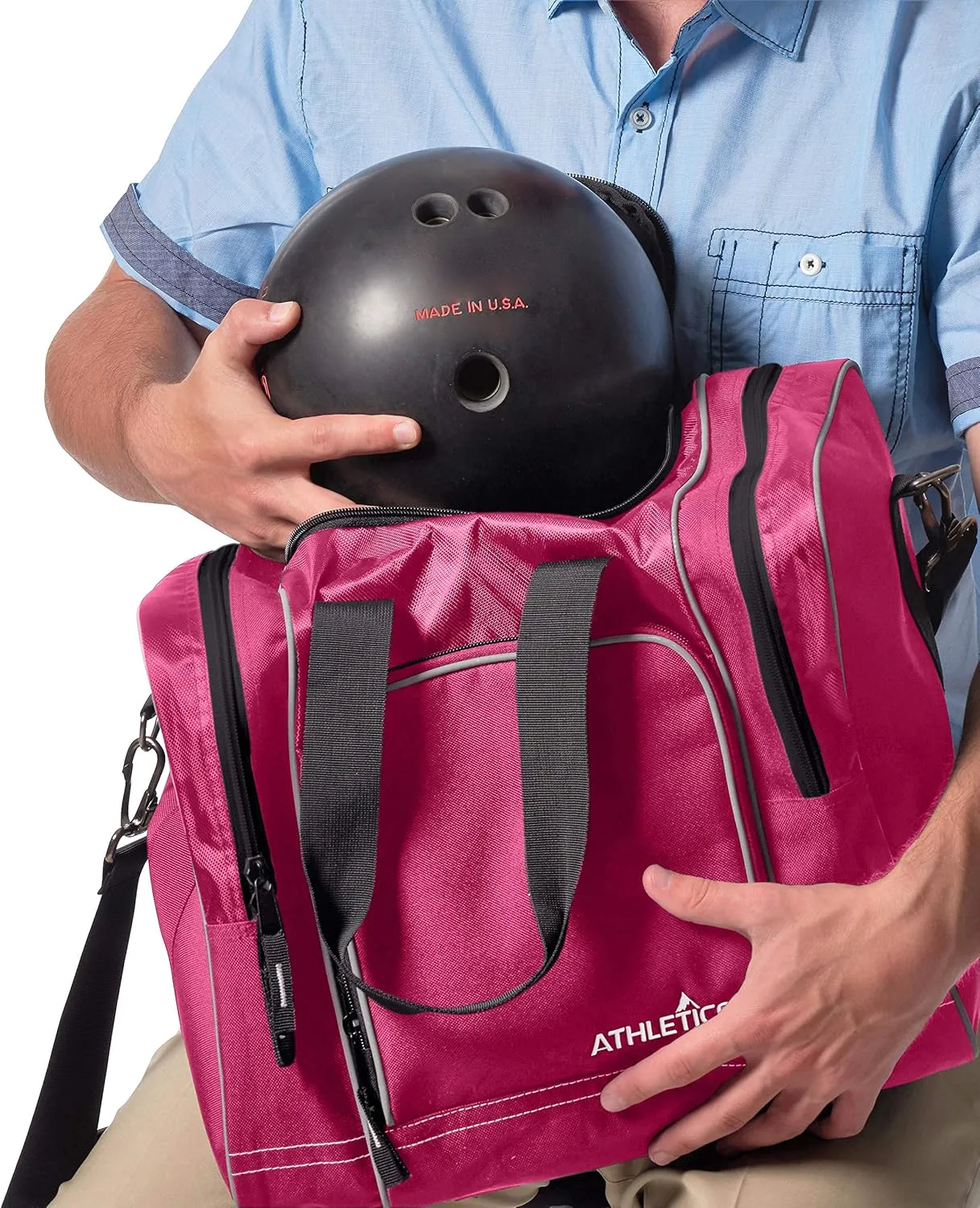 Athletico Bowling Bag for Single Ball - Single Ball Tote Bag With Padded Ball Holder - Fits a Single Pair of Bowling Shoes Up to Mens Size 14