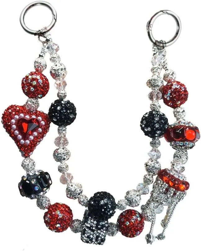Bag Charms Cool Shing Bow Red Rhinestone Phone Chains Keychains Beadable for Handbags Bag Accessories