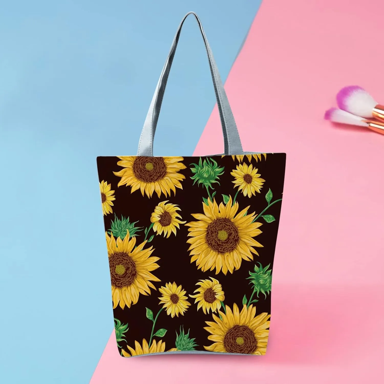 Beach Tote Bag Sunflower Printed Canvas Women's Casual Large Zippered Shoulder Bag For Outdoor Beach Travel Essential i