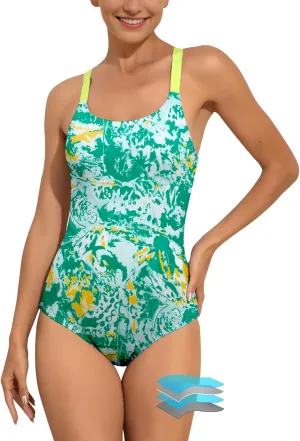 Beautikini Period Swimwear One Piece Leakproof Swimsuit Menstrual Athletic Print Bathing Suit for Teen Girls Women