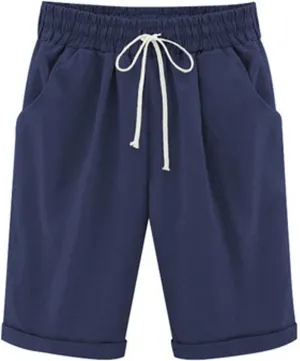 Bermuda Shorts for Women Knee Length Elastic Waist Drawstring Lightweight Shorts Summer Vacation Beach Casual Short