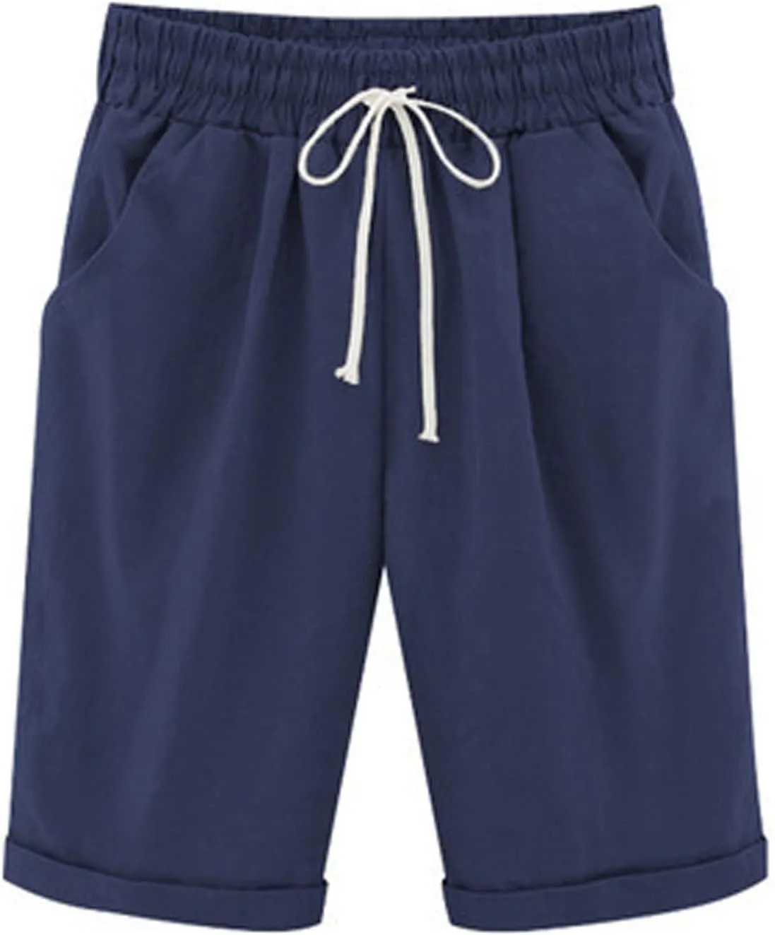 Bermuda Shorts for Women Knee Length Elastic Waist Drawstring Lightweight Shorts Summer Vacation Beach Casual Short