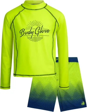 Body Glove Boys Rash Guard Set  UPF 50  Swim Shirt and Bathing Suit Trunks  Swimwear Set for Boys (4-12)
