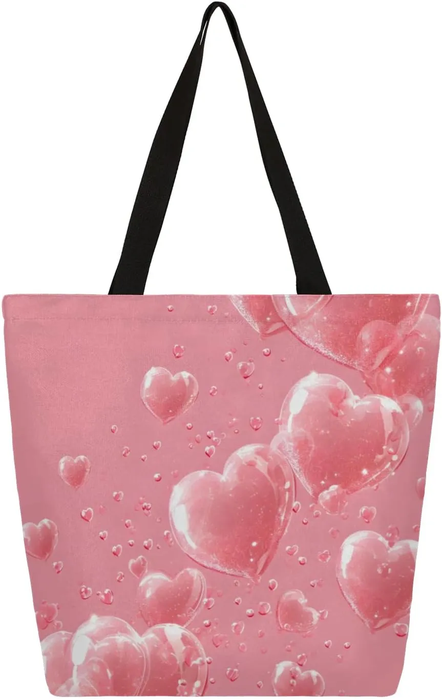 Bow Stars Stripes Large Opening Canvas Tote Bag with Interior Pocket Woman Gifts