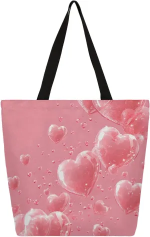 Bow Stars Stripes Large Opening Canvas Tote Bag with Interior Pocket Woman Gifts