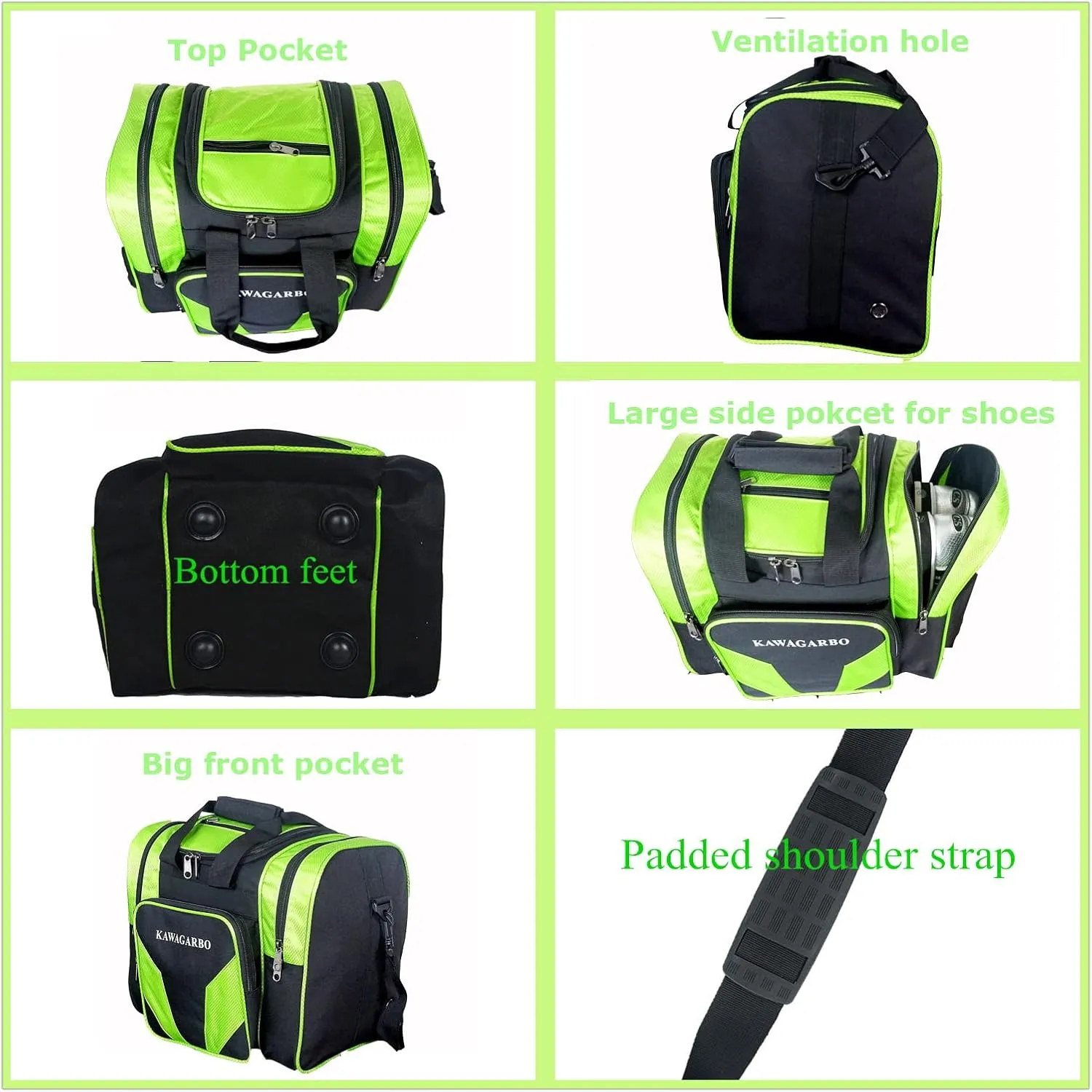 Bowling Bag for Single Ball - Single Ball Tote Bag with Padded Ball Holder - Fits a Single Pair of Bowling Shoes Up to Mens Size 14