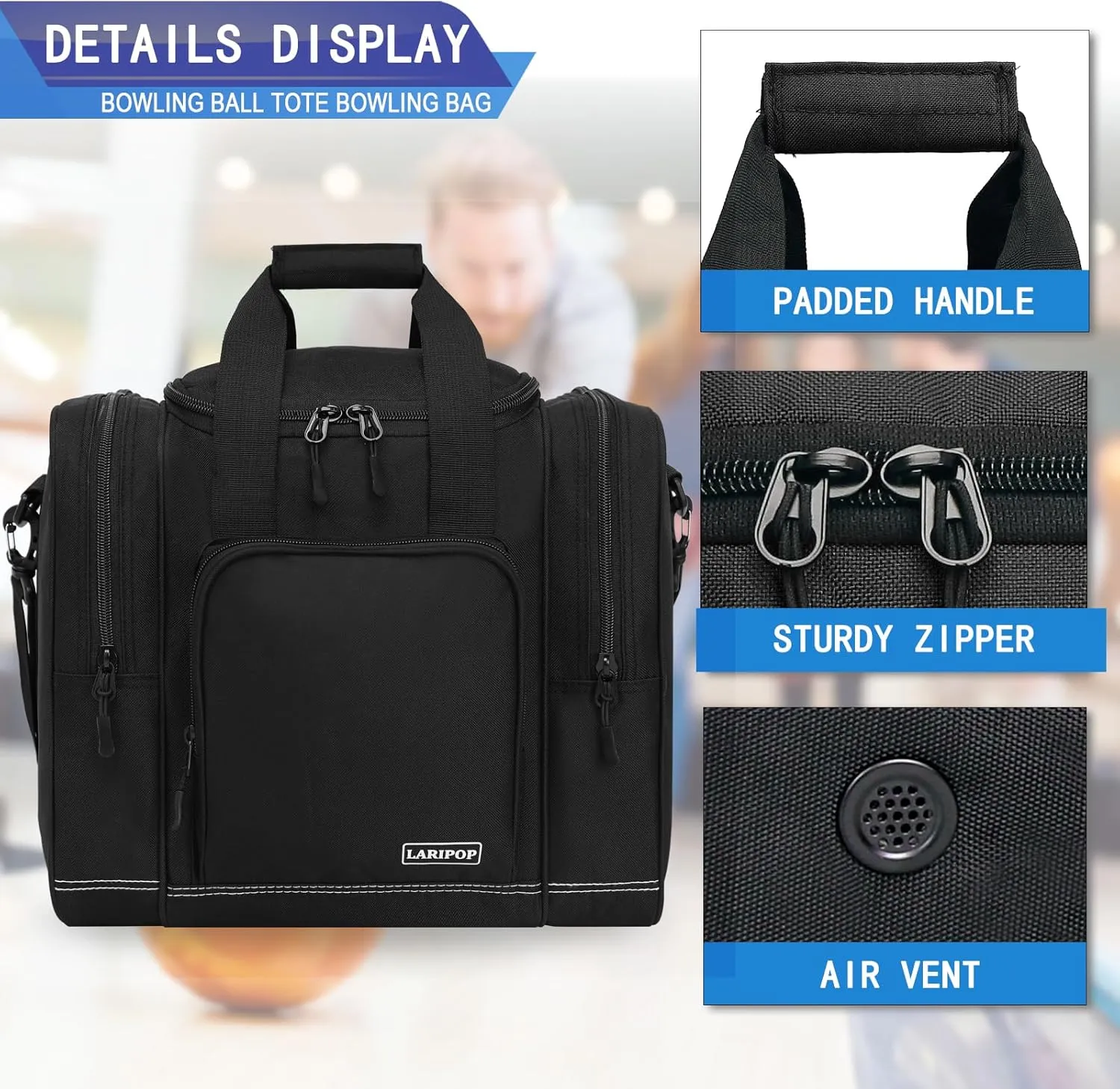 Bowling Ball Bag for Single Ball, 2022 Bowling Ball Tote Bowling bag with Padded Holder - Fits Shoes up to Mens Size 14 and Bowling Accessories