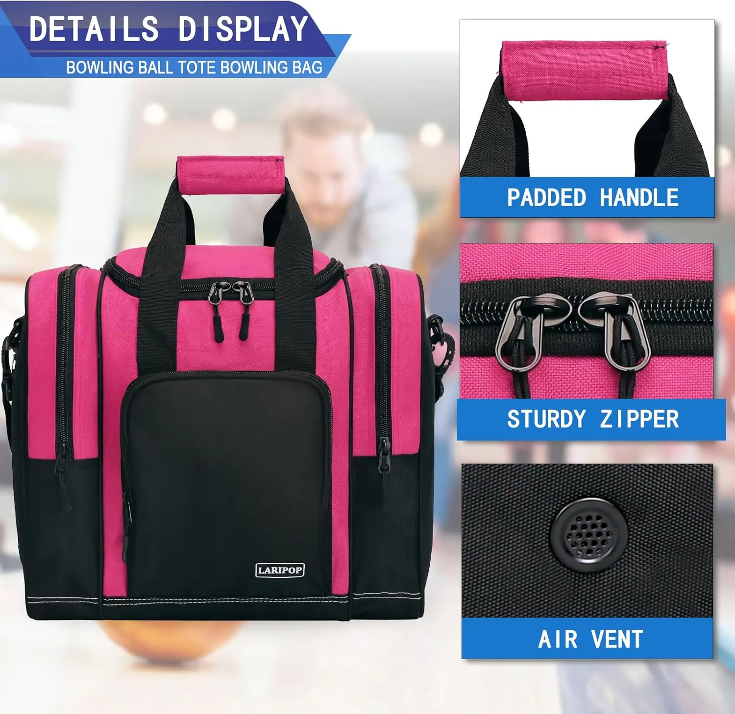 Bowling Ball Bag for Single Ball, 2022 Bowling Ball Tote Bowling bag with Padded Holder - Fits Shoes up to Mens Size 14 and Bowling Accessories