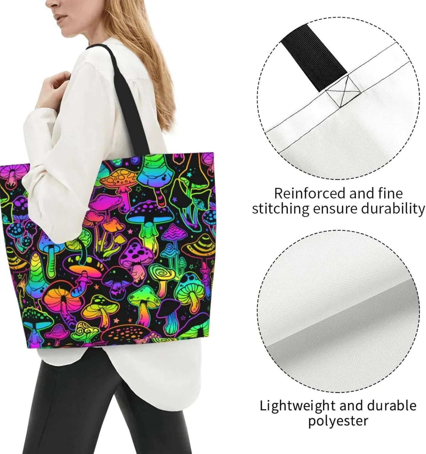 Bright Mushrooms Women's Tote Bag Large Capacity Single Shoulder Bags Handbag for Shopping Work