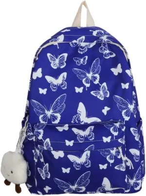Butterfly Backpack Large Capacity Kawaii Aesthetic Japanese Backpack Cottagecore Laptop Bag with Cute Accessories (Blue)