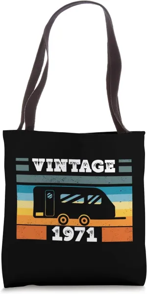 Camping RV-Camper Vintage born 1971 Birthday Trailer-Caravan Tote Bag