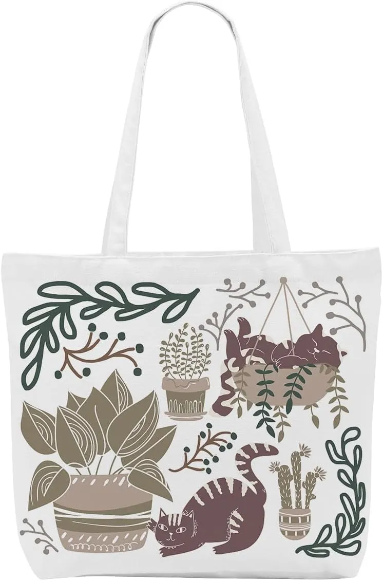 Cat Accessories, Cat gifts for Women Canvas Tote Bag, Reusable Grocery Shopping Bags for Girls Birthday