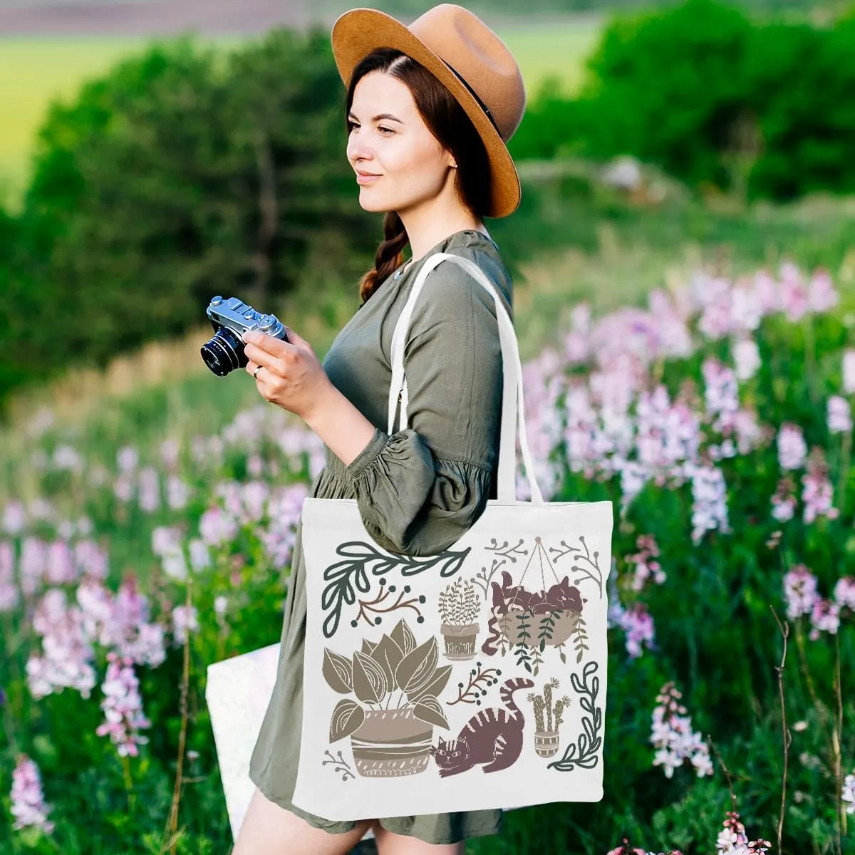 Cat Accessories, Cat gifts for Women Canvas Tote Bag, Reusable Grocery Shopping Bags for Girls Birthday