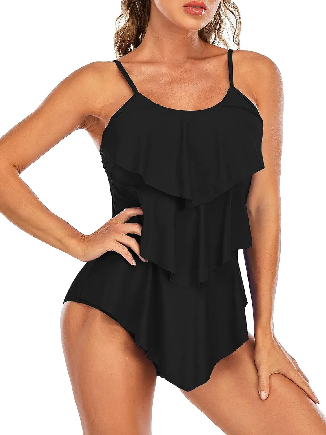 Century Star Womens Athletic One Piece Retro Flounce Swimsuits Ruffled Tiered Tummy Control Swimwear Plus Bathing Suits