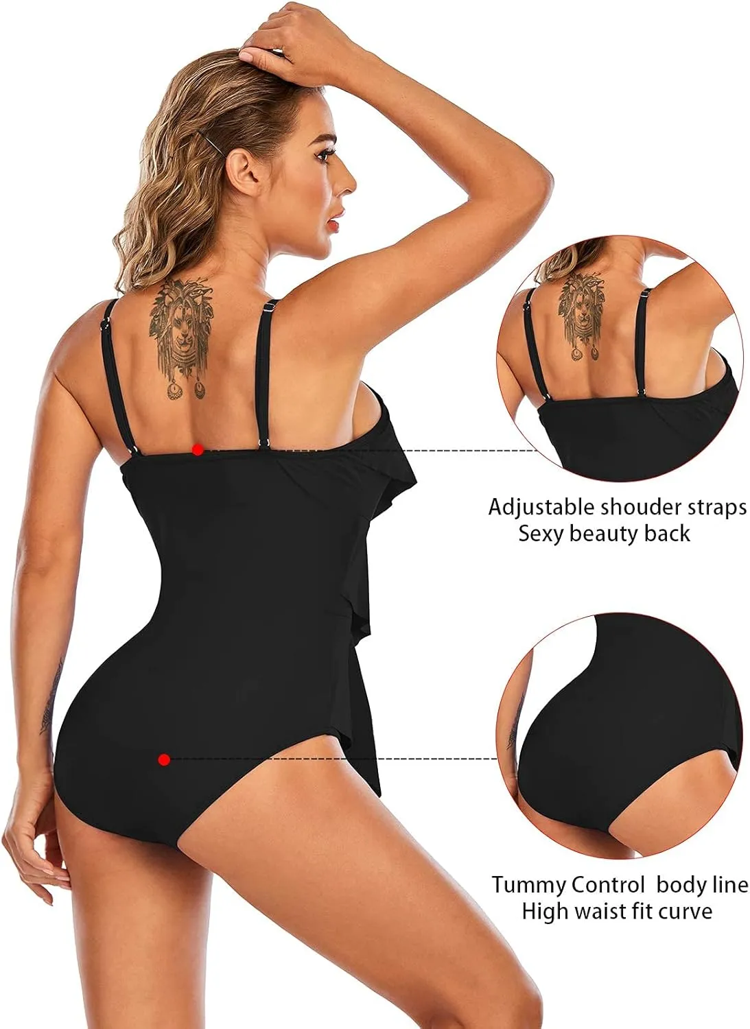 Century Star Womens Athletic One Piece Retro Flounce Swimsuits Ruffled Tiered Tummy Control Swimwear Plus Bathing Suits