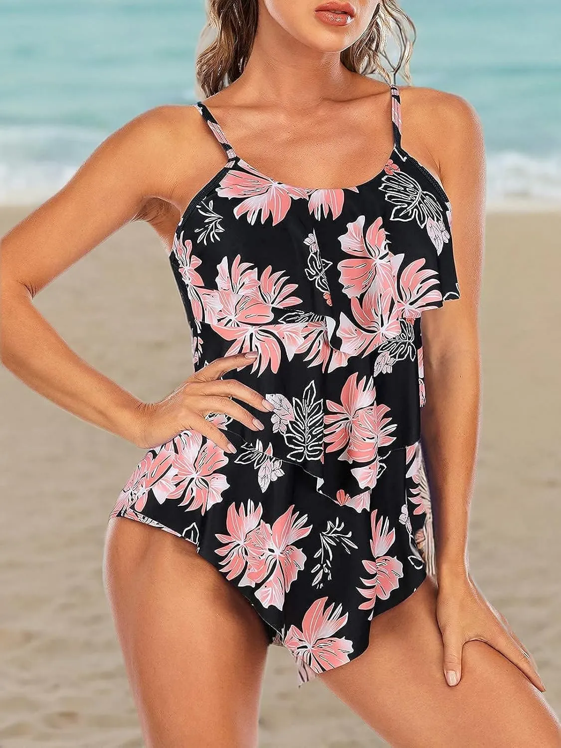 Century Star Womens Athletic One Piece Retro Flounce Swimsuits Ruffled Tiered Tummy Control Swimwear Plus Bathing Suits