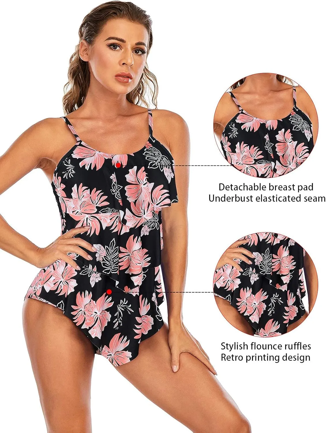 Century Star Womens Athletic One Piece Retro Flounce Swimsuits Ruffled Tiered Tummy Control Swimwear Plus Bathing Suits