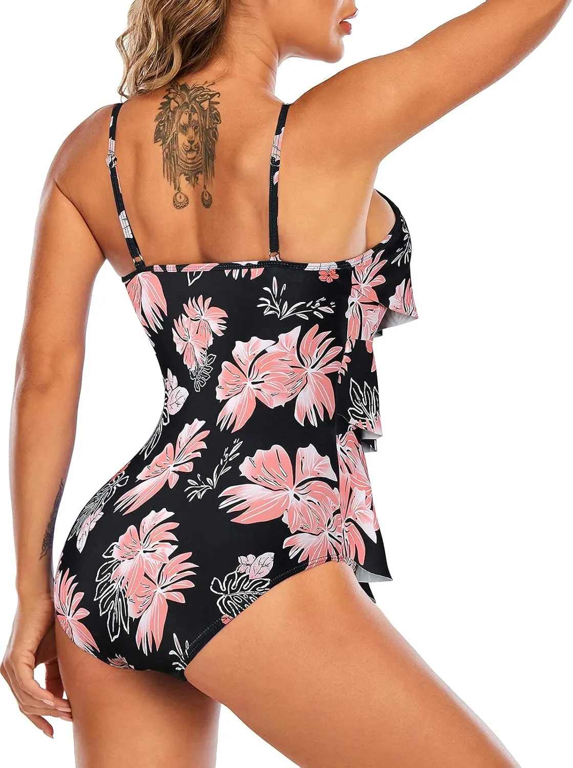 Century Star Womens Athletic One Piece Retro Flounce Swimsuits Ruffled Tiered Tummy Control Swimwear Plus Bathing Suits