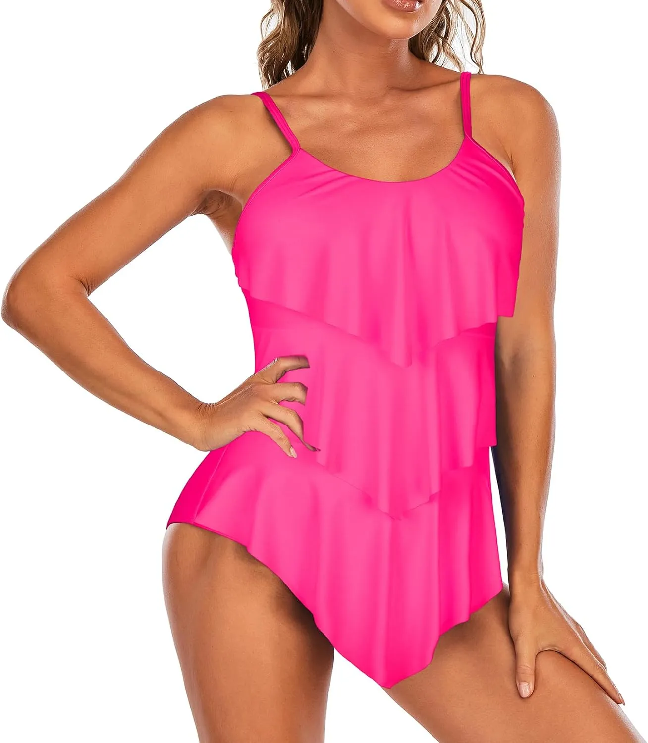 Century Star Womens Athletic One Piece Retro Flounce Swimsuits Ruffled Tiered Tummy Control Swimwear Plus Bathing Suits