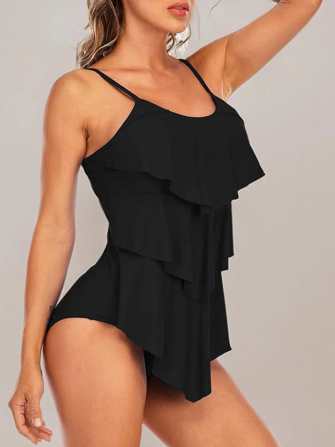 Century Star Womens Athletic One Piece Retro Flounce Swimsuits Ruffled Tiered Tummy Control Swimwear Plus Bathing Suits