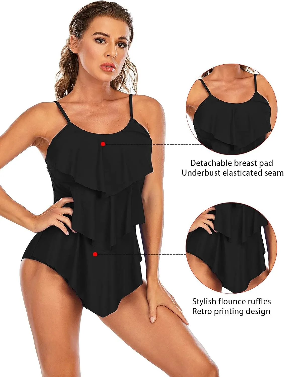 Century Star Womens Athletic One Piece Retro Flounce Swimsuits Ruffled Tiered Tummy Control Swimwear Plus Bathing Suits