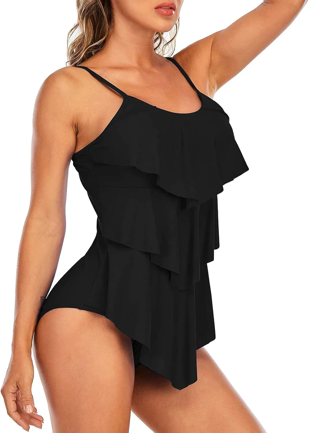 Century Star Womens Athletic One Piece Retro Flounce Swimsuits Ruffled Tiered Tummy Control Swimwear Plus Bathing Suits