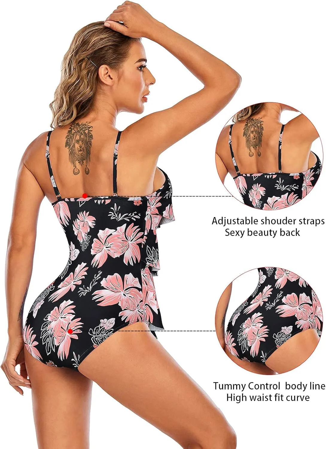Century Star Womens Athletic One Piece Retro Flounce Swimsuits Ruffled Tiered Tummy Control Swimwear Plus Bathing Suits