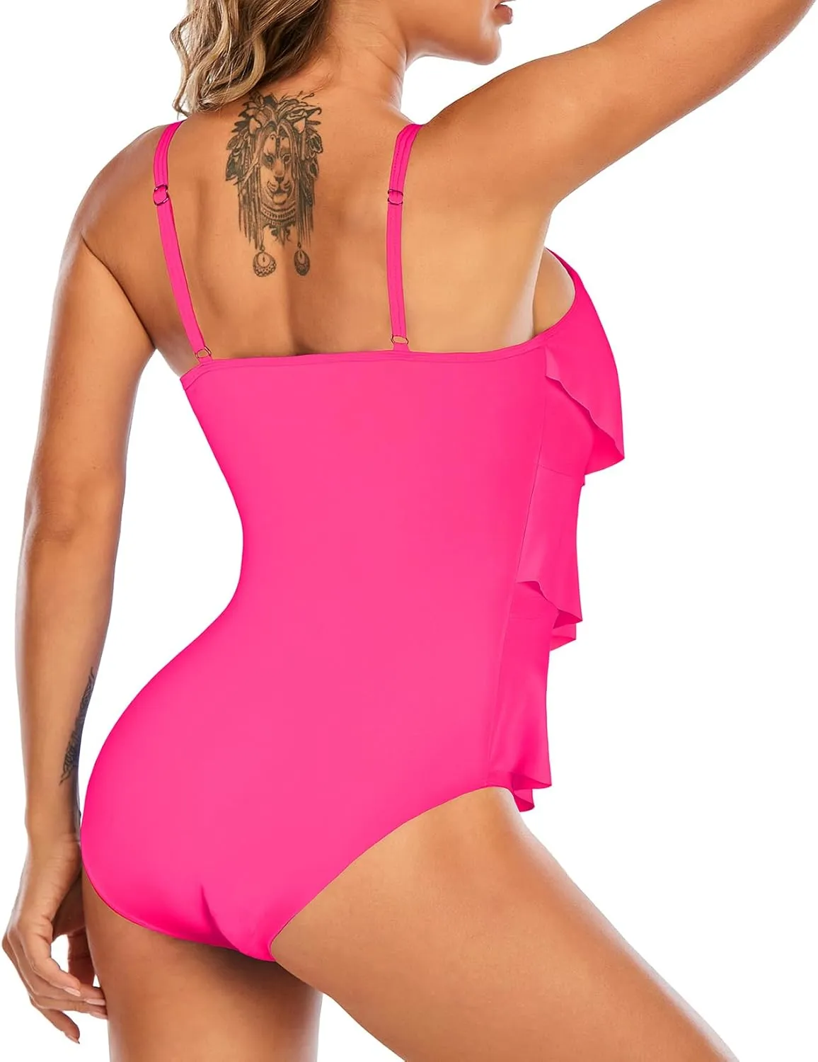 Century Star Womens Athletic One Piece Retro Flounce Swimsuits Ruffled Tiered Tummy Control Swimwear Plus Bathing Suits