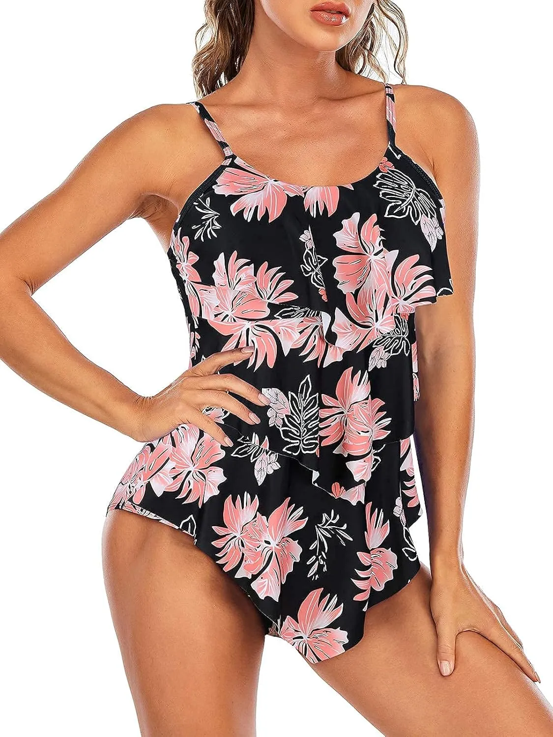 Century Star Womens Athletic One Piece Retro Flounce Swimsuits Ruffled Tiered Tummy Control Swimwear Plus Bathing Suits
