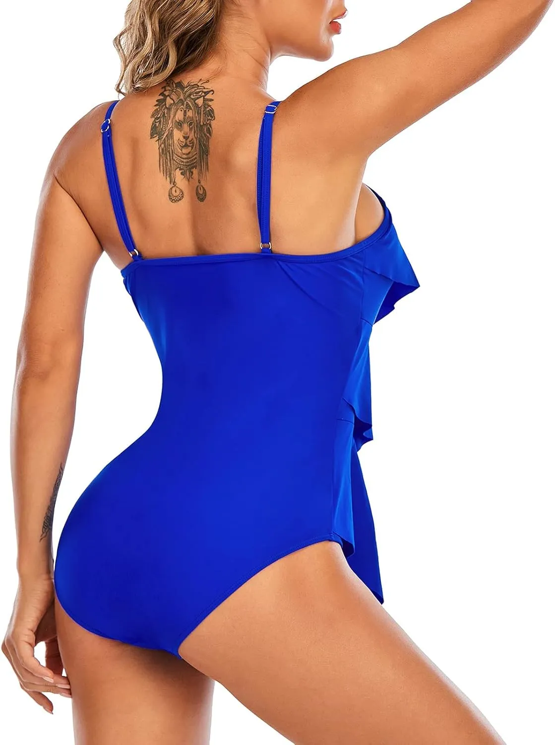 Century Star Womens Athletic One Piece Retro Flounce Swimsuits Ruffled Tiered Tummy Control Swimwear Plus Bathing Suits