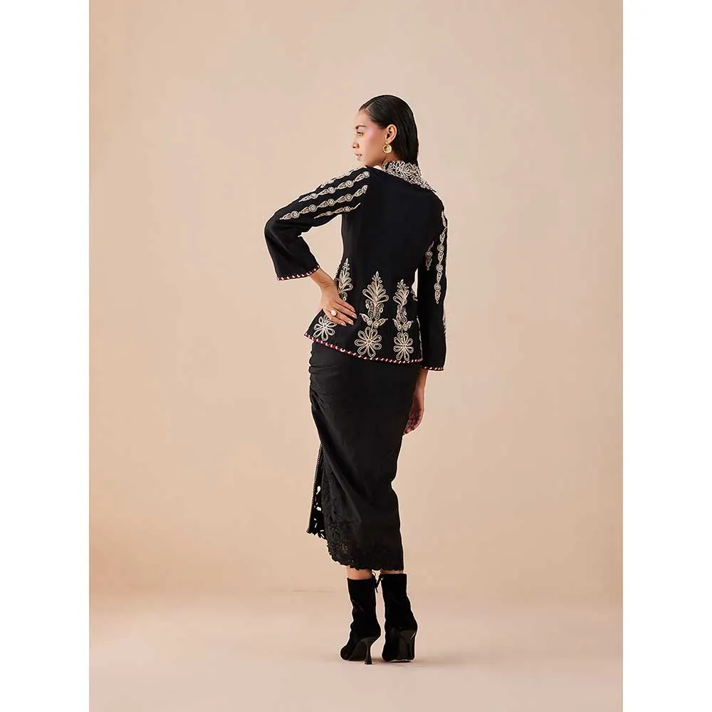 CHANDRIMA Black Contrast Cord Work Flared Jacket