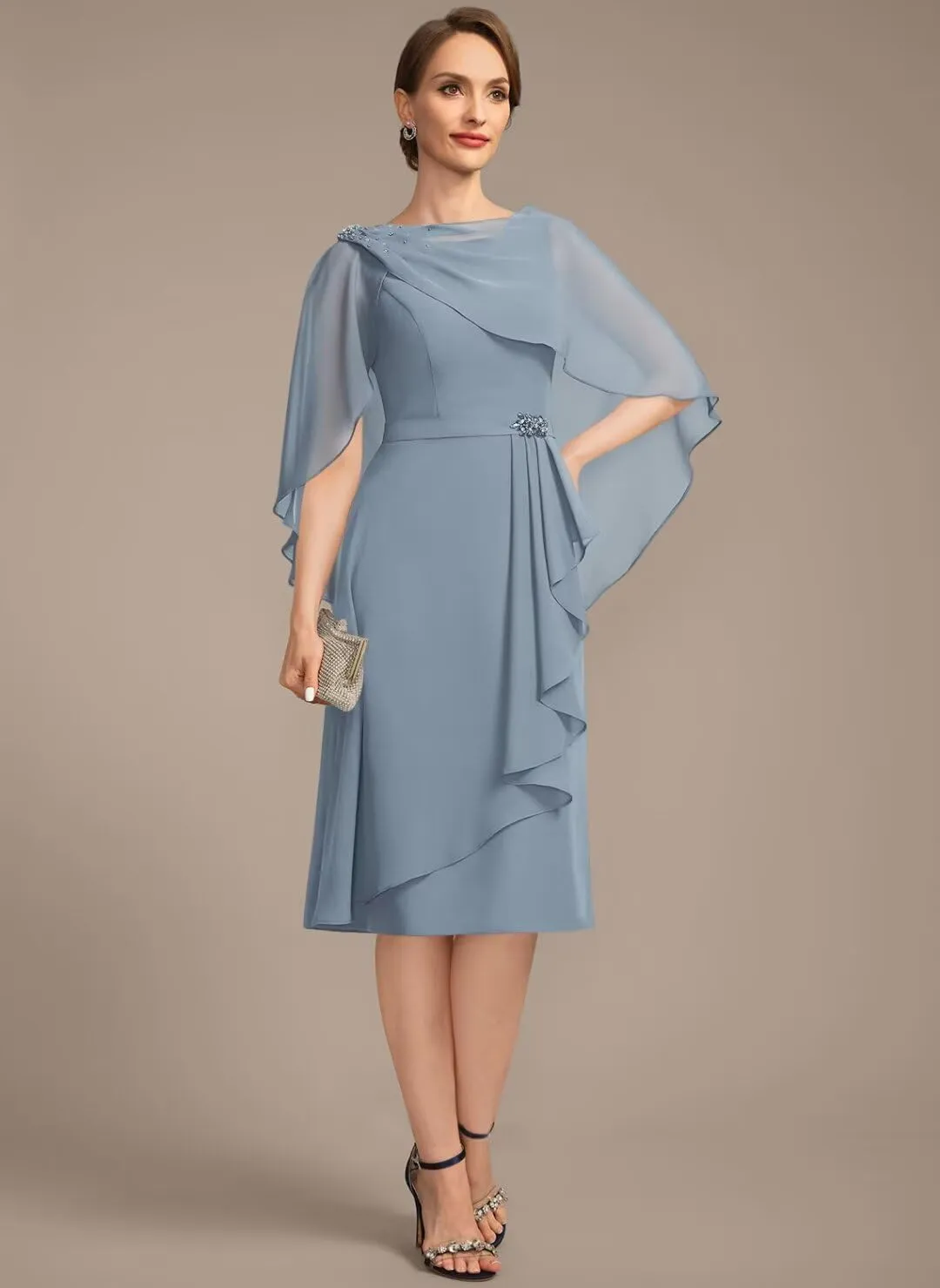 Chiffon Mother of The Bride Dresses 2025 Tea Length Formal Dresses with Jacket XOD0483