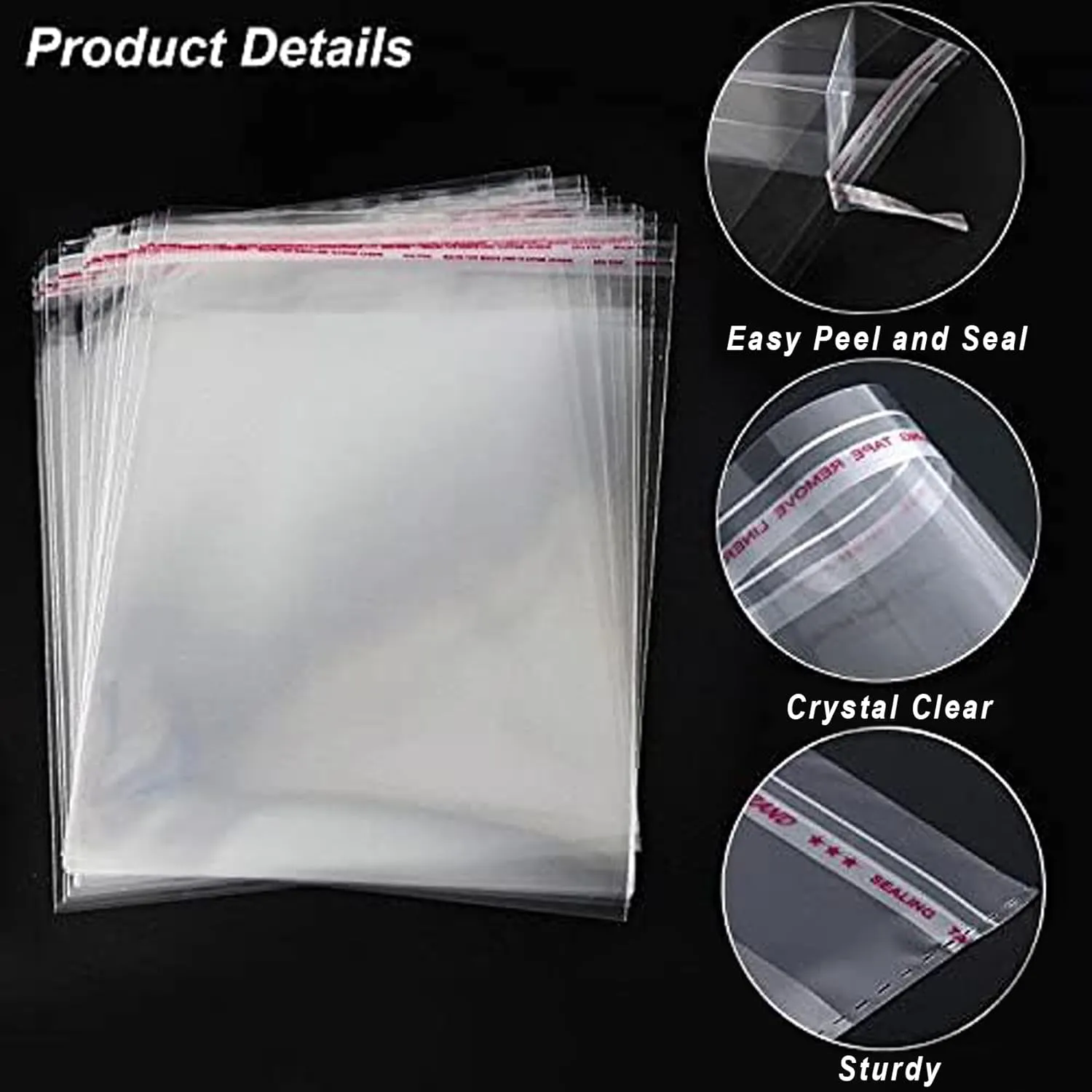 Clear Resealable Cellophane Plastic Bags Self Adhesive for Packaging Shirts, Clothing and Products,50 Pcs 9x12 Inches Self Sealing Cellophane Bags