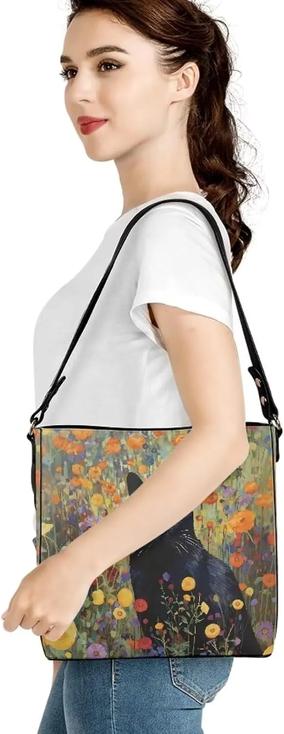 COEQINE Aesthetic Floral Tote Bag Large Capacity Floral Crossbody Strap Easy To Clean Portable Travel Accessories