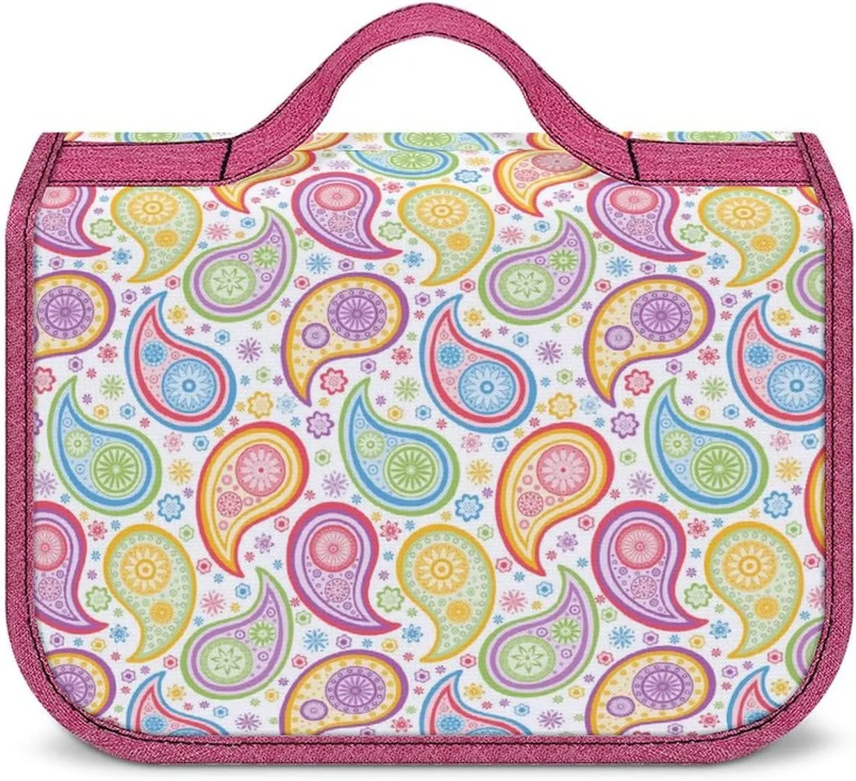 Colorful Paisley Pattern Toiletry Bag with Hanging Hook Large Cosmetic Bags Detachable Makeup Pouch Bathroom Accessories