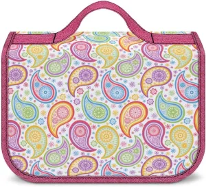 Colorful Paisley Pattern Toiletry Bag with Hanging Hook Large Cosmetic Bags Detachable Makeup Pouch Bathroom Accessories