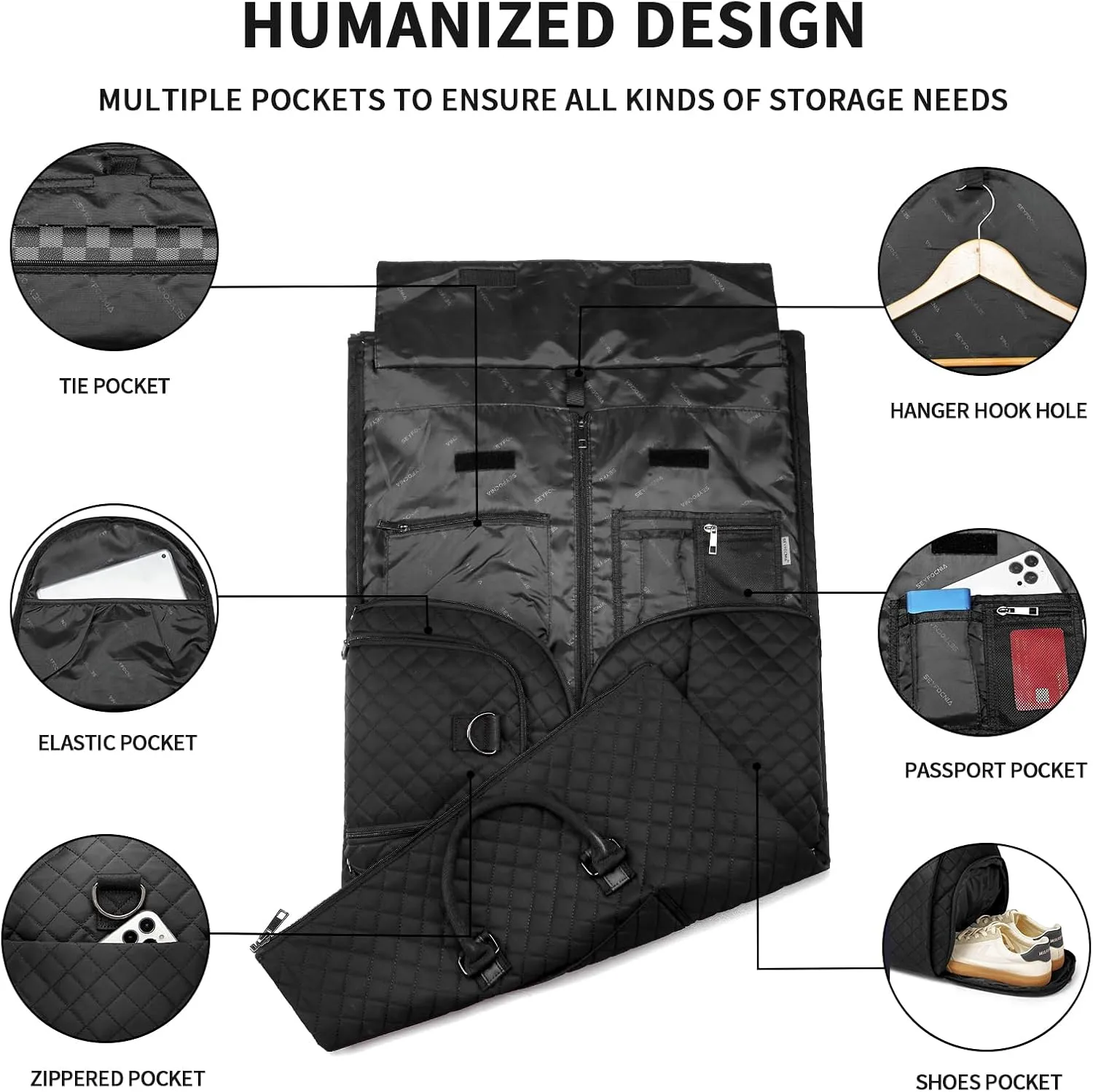Convertible Carry on Garment Bag,Garment Duffle Bags for Hanging Clothes - 2 in 1 Hanging Suitcase Suit Travel Bags Weekend Flight Bag with Shoe Pouch for Men Women Black