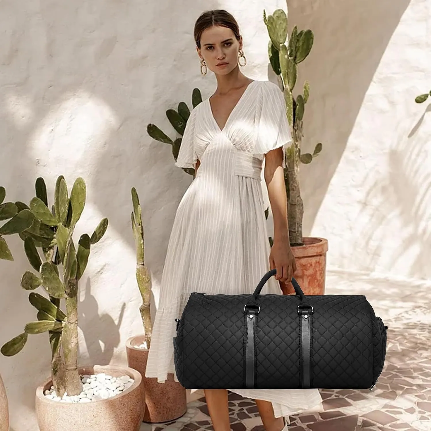 Convertible Carry on Garment Bag,Garment Duffle Bags for Hanging Clothes - 2 in 1 Hanging Suitcase Suit Travel Bags Weekend Flight Bag with Shoe Pouch for Men Women Black
