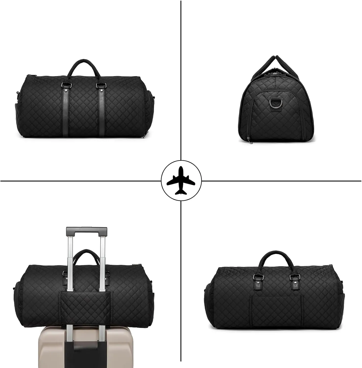 Convertible Carry on Garment Bag,Garment Duffle Bags for Hanging Clothes - 2 in 1 Hanging Suitcase Suit Travel Bags Weekend Flight Bag with Shoe Pouch for Men Women Black