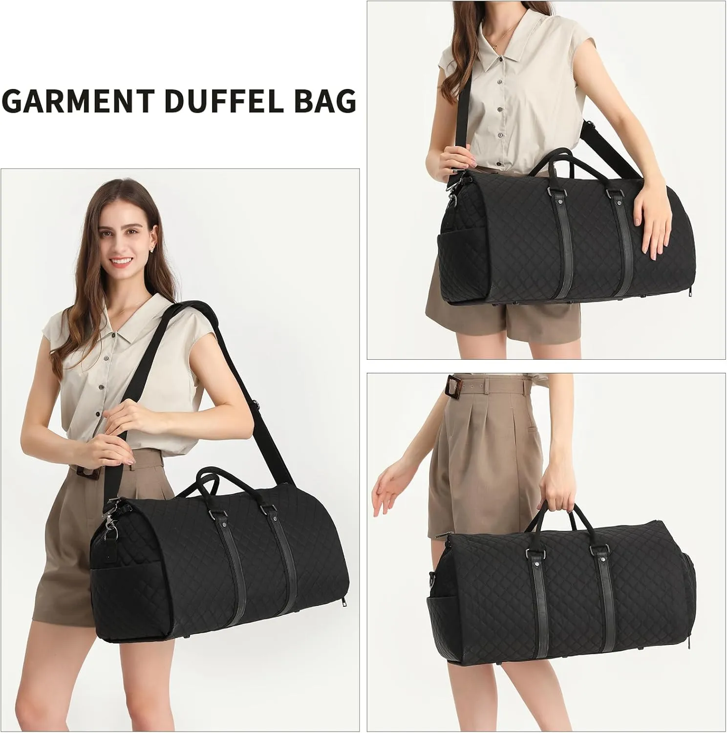 Convertible Carry on Garment Bag,Garment Duffle Bags for Hanging Clothes - 2 in 1 Hanging Suitcase Suit Travel Bags Weekend Flight Bag with Shoe Pouch for Men Women Black