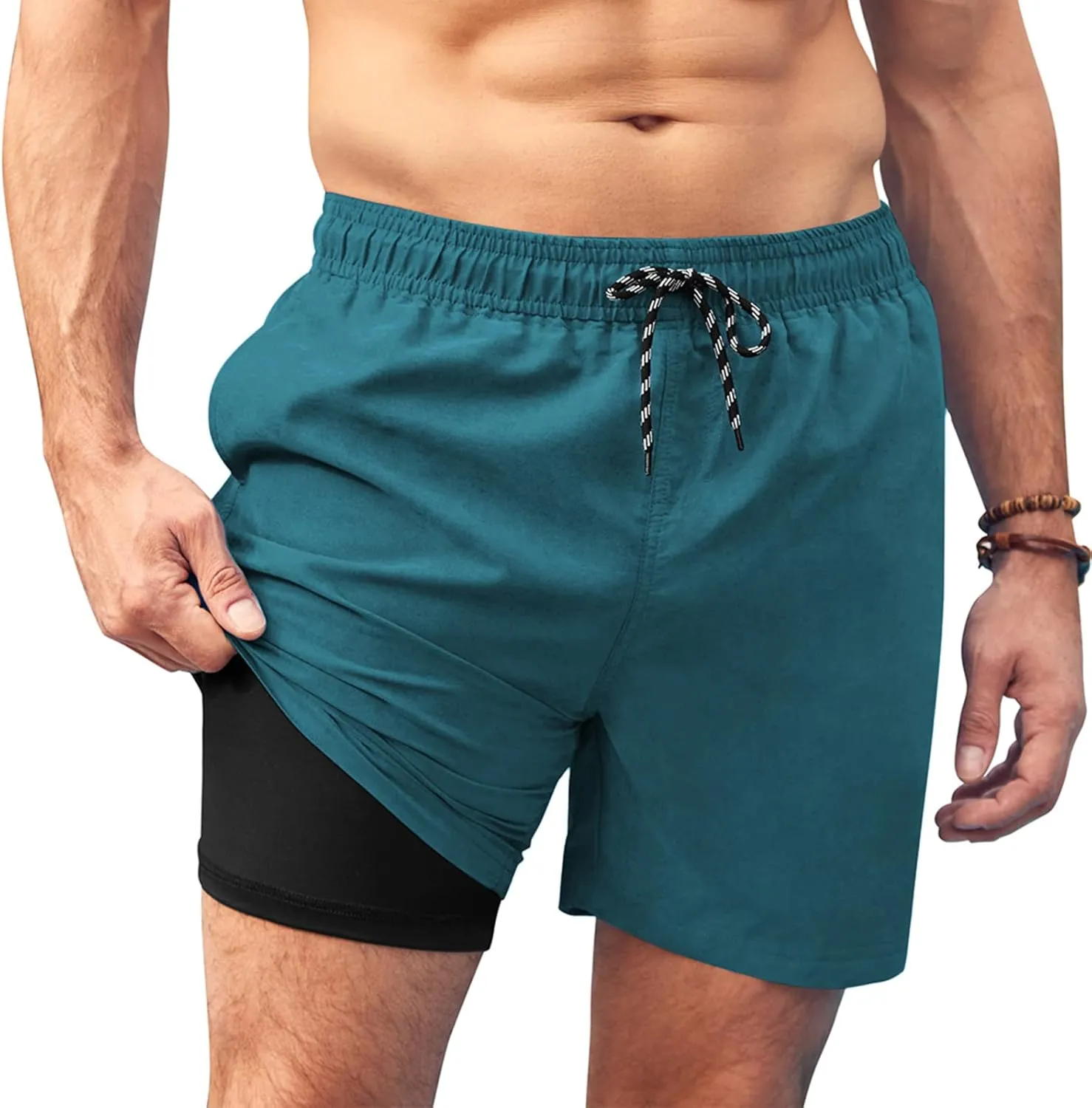 COOFANDY Men Swim Trunk with Compression Liner 2 in 1 Swimwear Bathing Suit Quick Dry Board Short