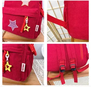 Corduroy Star Backpack Cute Y2k Preppy Backpack Aesthetic College Laptop Backpack Y2k Accessories for Women (Green)