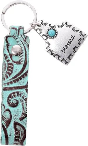 Cowgirl Cowboy Turquoise Western Keychain Wristlet Country Key Chains for Women Men Leahter Car Accessories